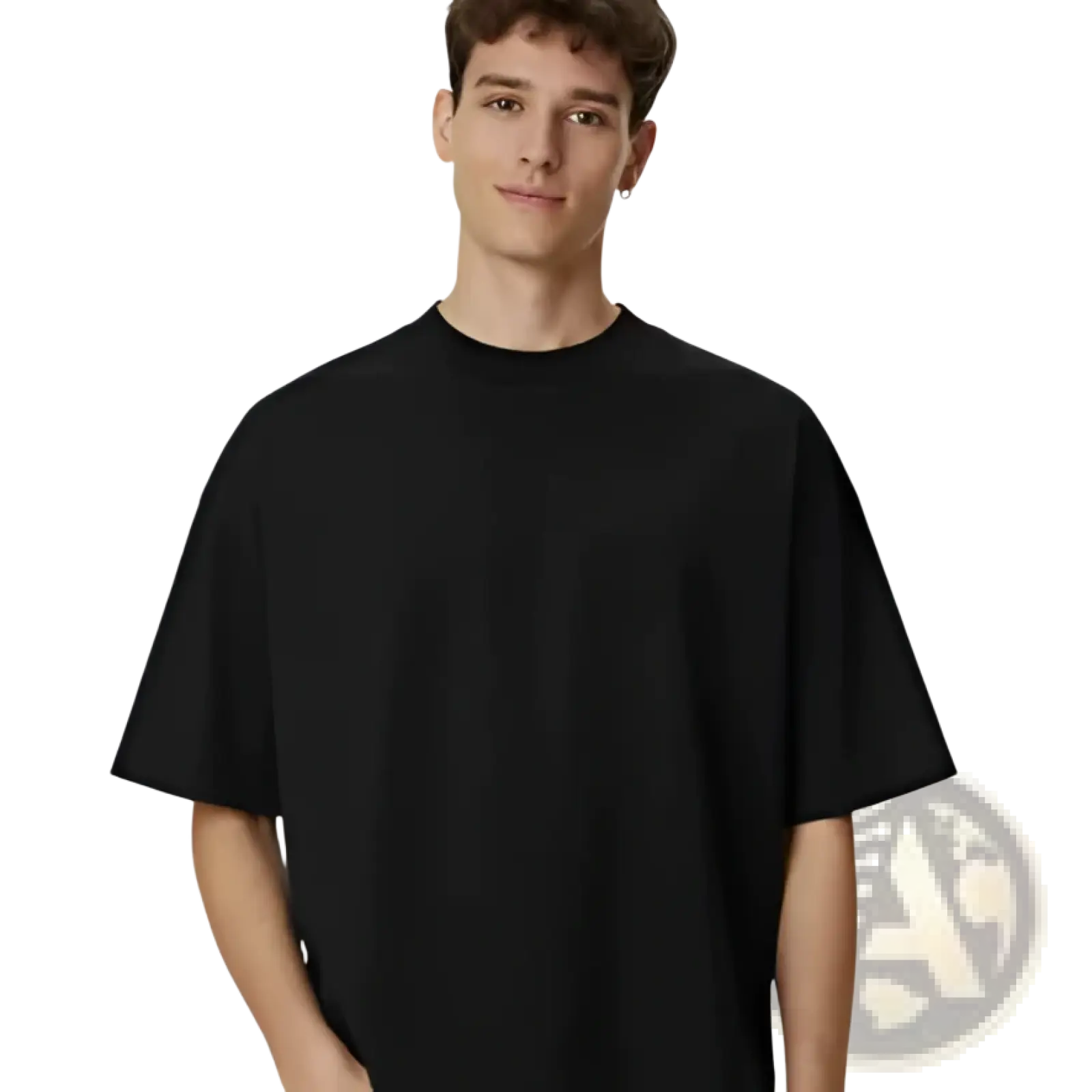 Black oversized crew-neck vintage washed cropped cotton t-shirt with short sleeves for casual wear