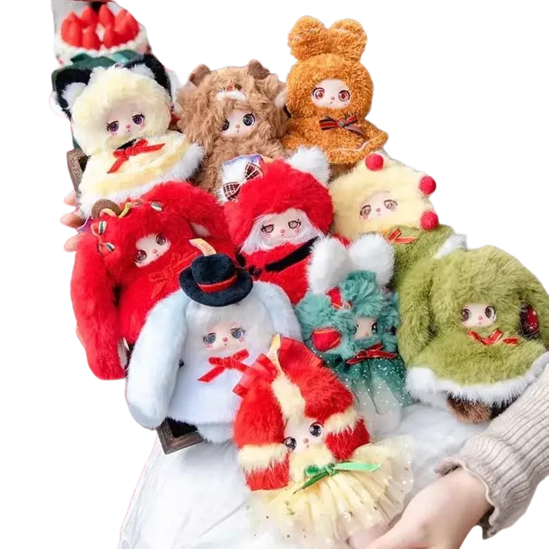 A collection of plush fluffy vinyl doll accessories in various colors for the vinyl doll Christmas adventure blind box pendant