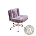 Violet faux fur office chair with 26.4 inch wide seat featuring lavender plush textured fabric and matching purple casters