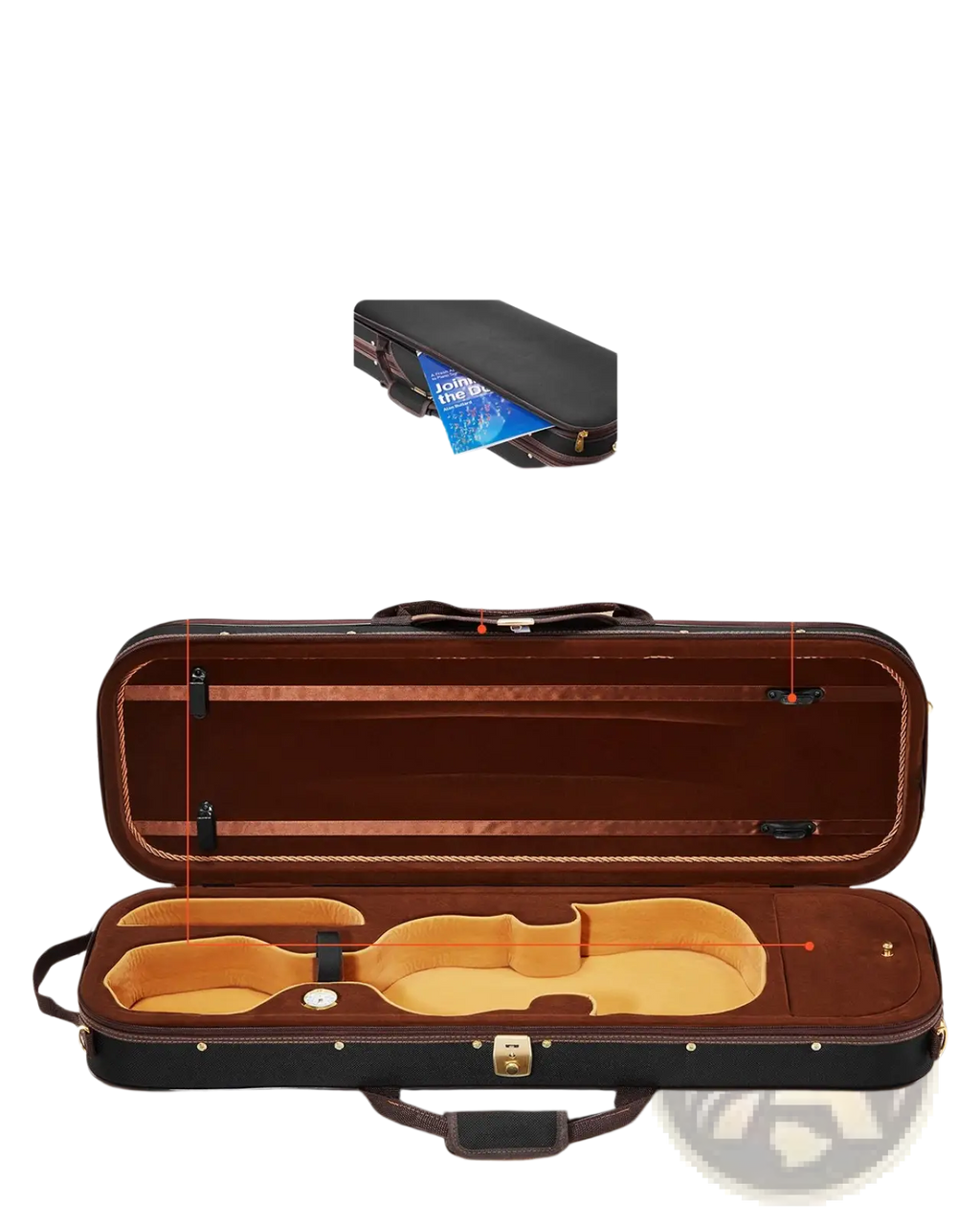 Brown leather violin case 4/4 full size with black trim gold hardware and molded interior for full size violins