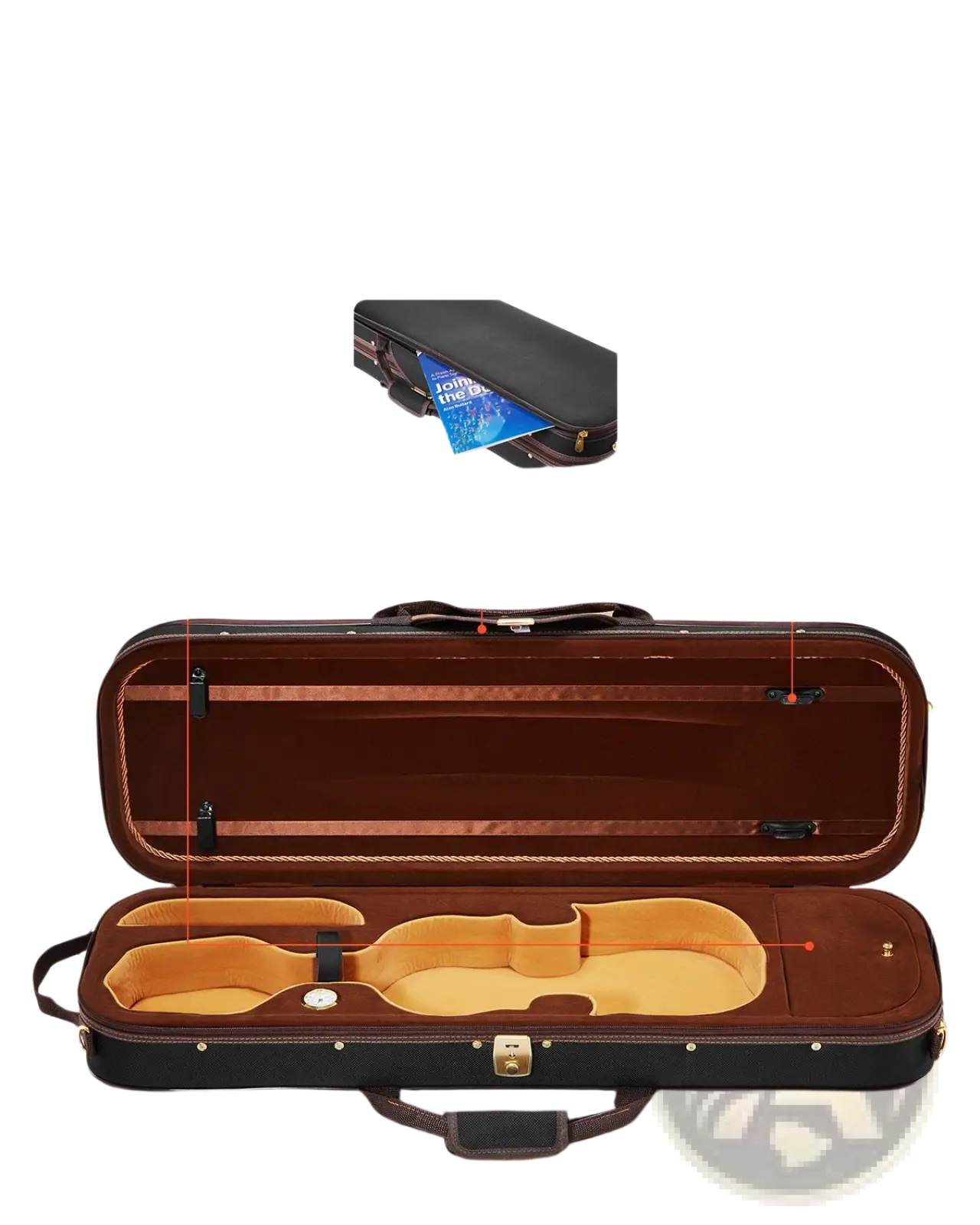 Brown leather violin case 4/4 full size with black trim gold hardware and molded interior for full size violins