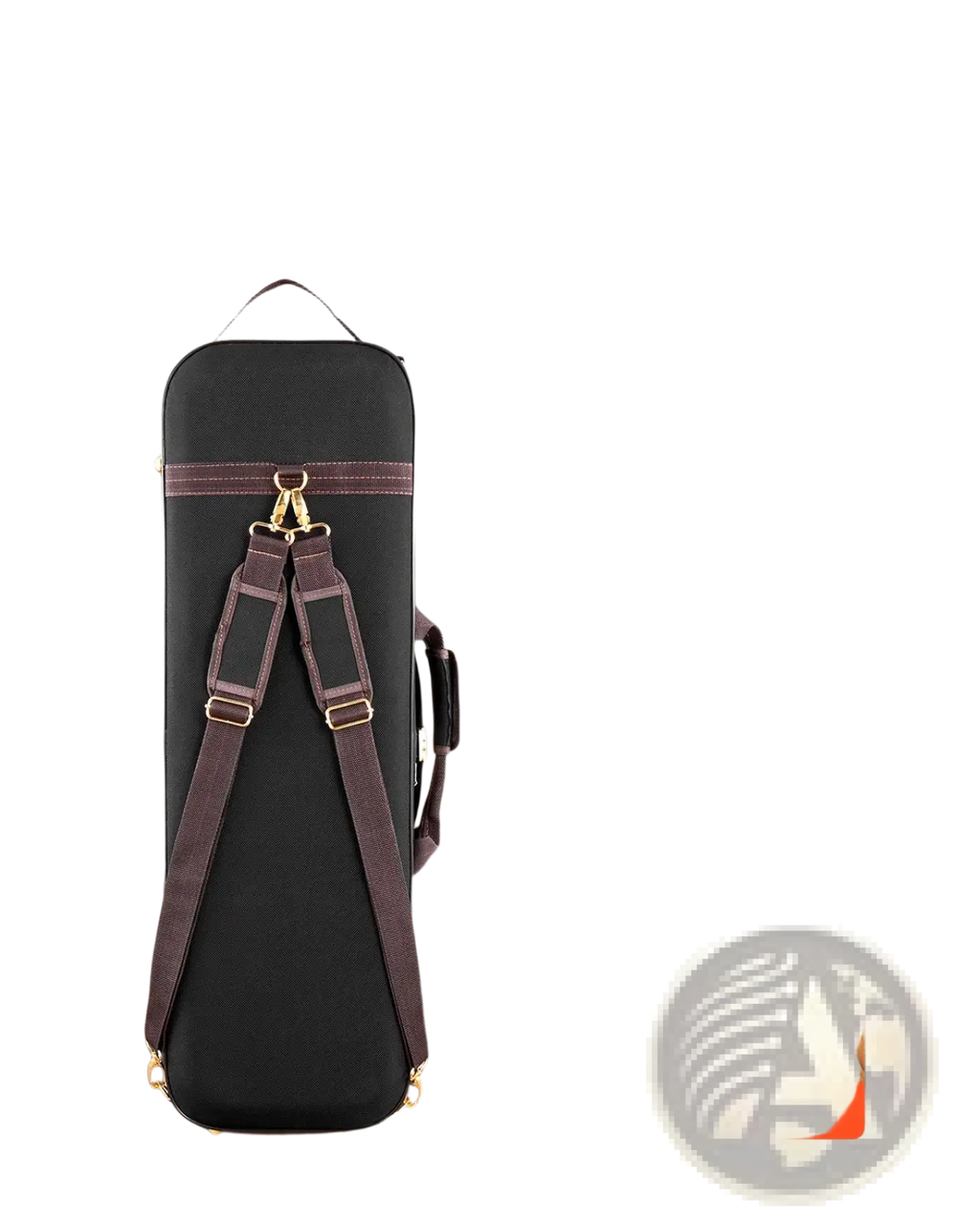 Black waterproof nylon violin case 4/4 full size with brown leather straps and gold-tone hardware oblong hard bag