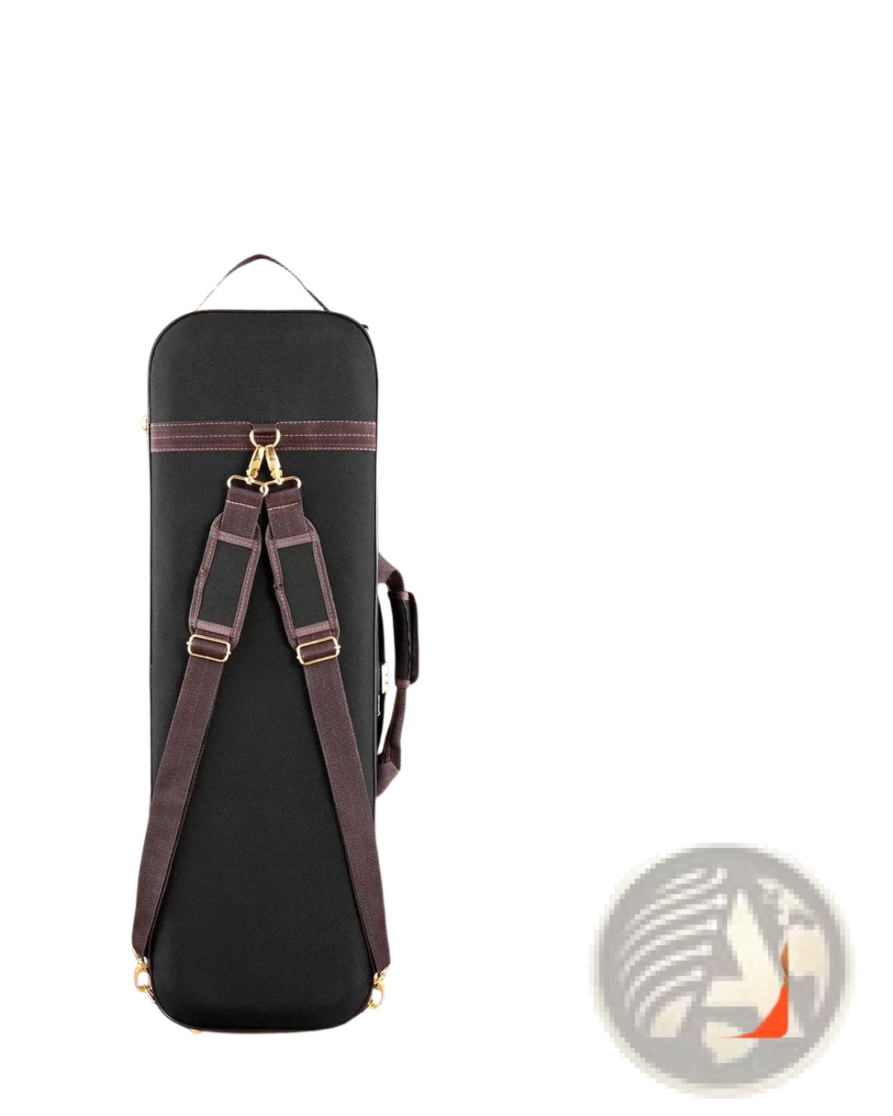 Black waterproof nylon violin case 4/4 full size with brown leather straps and gold-tone hardware oblong hard bag