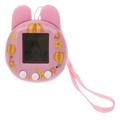 Pink tamagotchi virtual pet handheld electronic pet game with bunny ears, yellow balloon, and flower decals on smooth plastic body