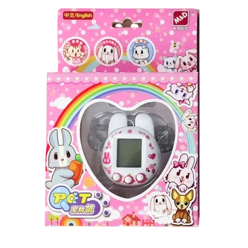 White bunny-themed virtual pet game handheld electronic toy with pink floral accents and heart-shaped screen display