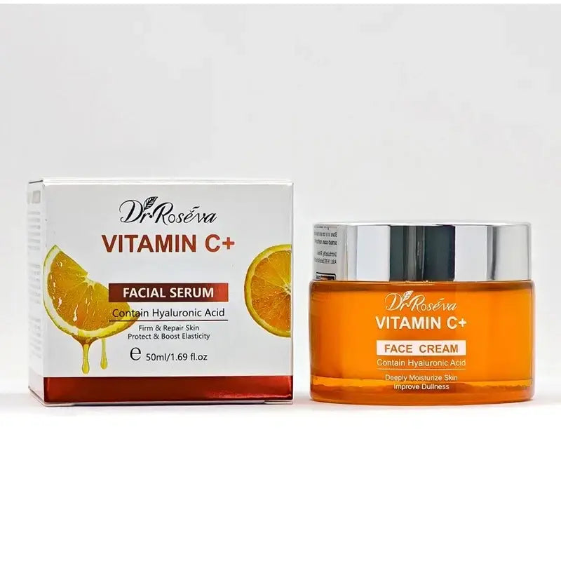 Dr vitamin c brightening skincare set featuring vibrant orange packaging designed for skin radiance and hydration use