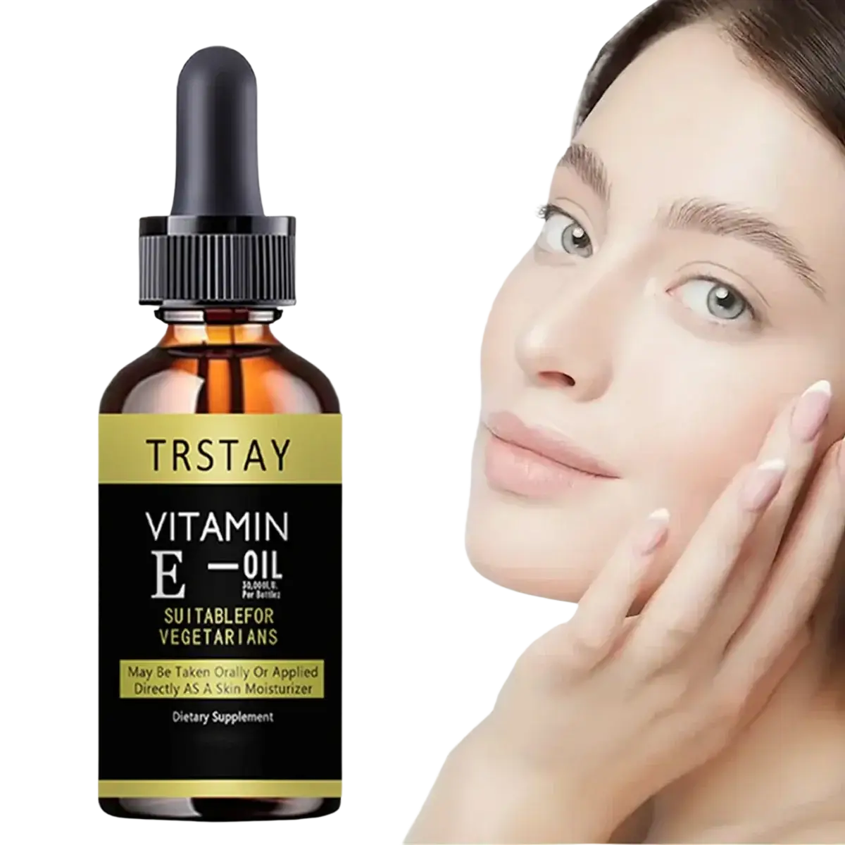 Trstay vitamin e oil face essence in amber glass bottle with black cap for moisturizing whitening skin care