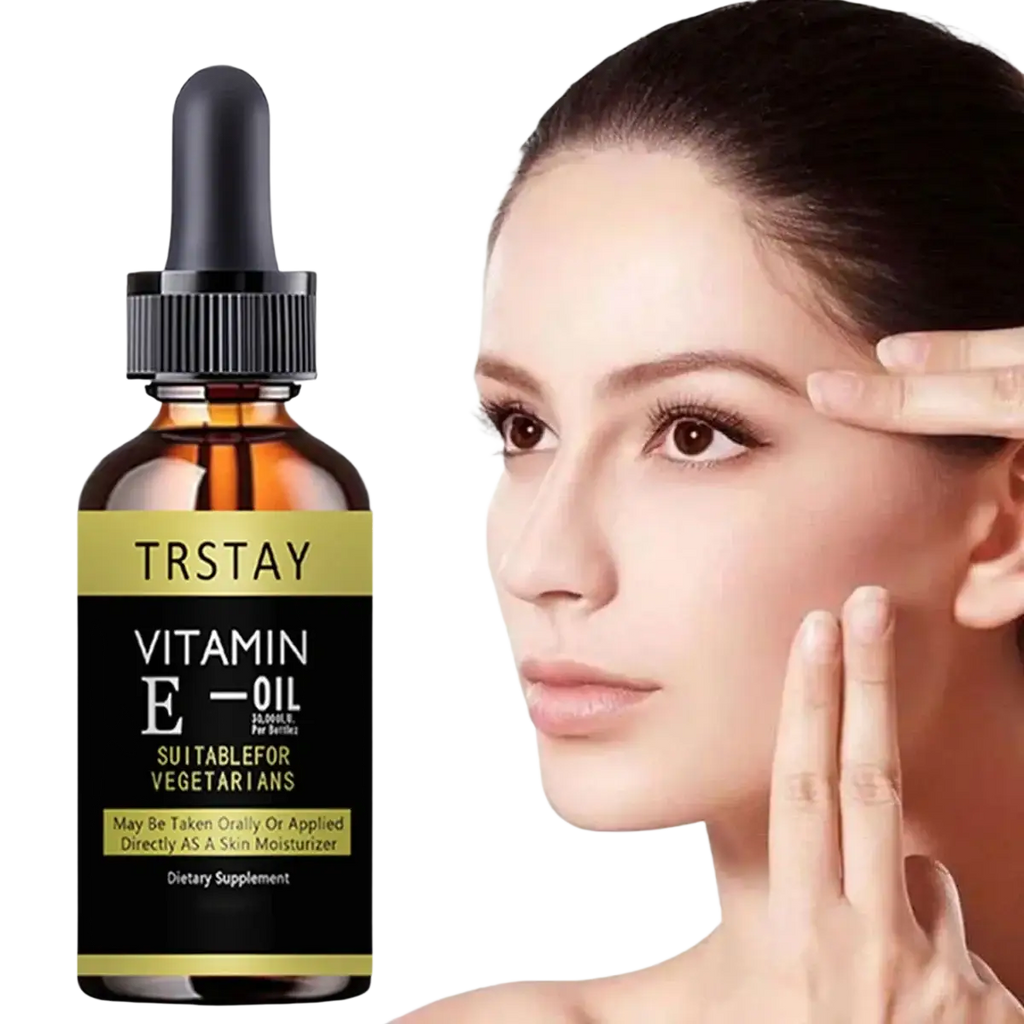 Trstay vitamin e oil face essence in dark amber glass bottle with black dropper cap for moisturizing whitening skin care