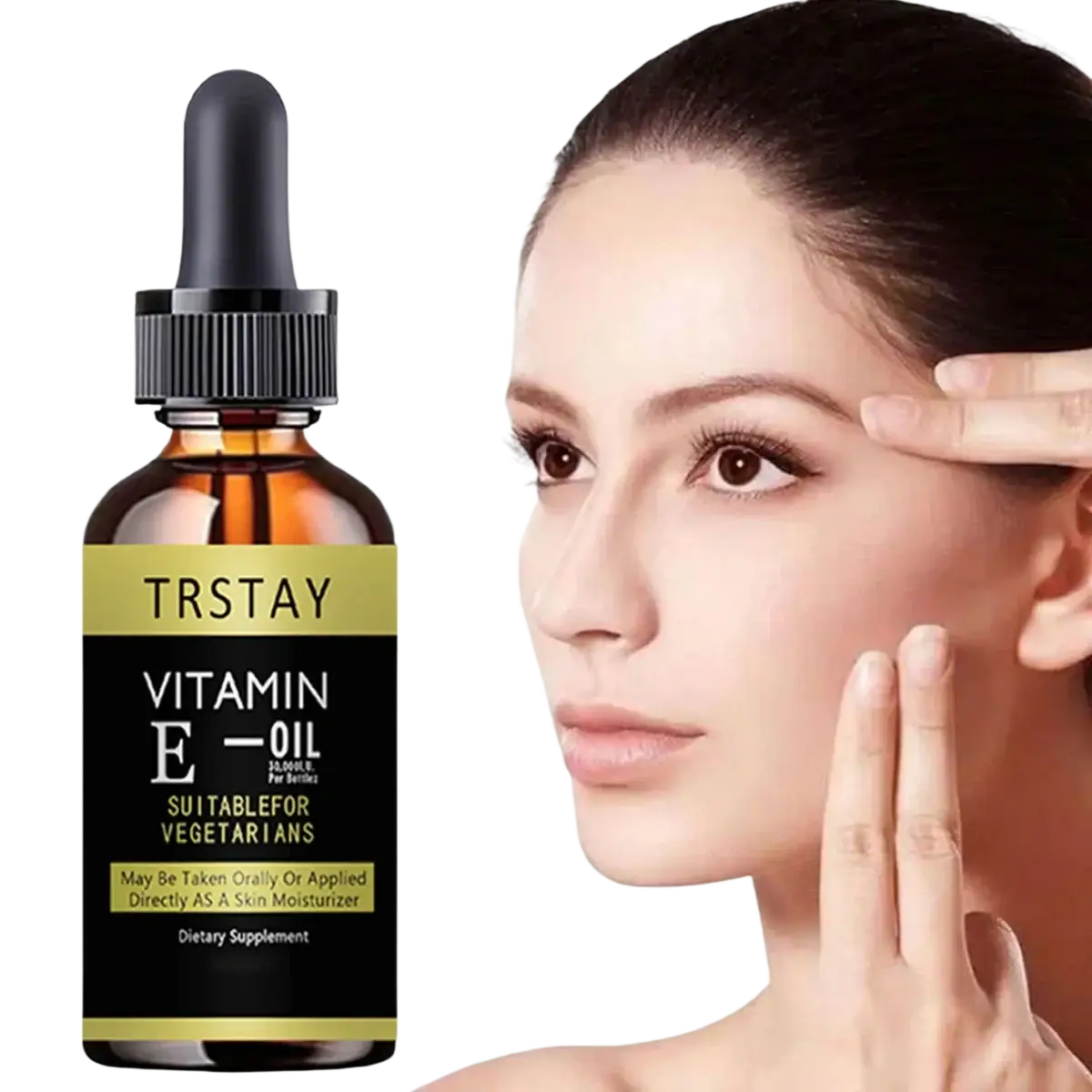 Trstay vitamin e oil face essence in dark amber glass bottle with black dropper cap for moisturizing whitening skin care