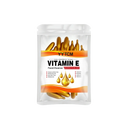 A clear plastic pouch of yytcm vitamin e moisturizing face serum capsules with golden essence and orange accents