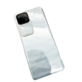 Back side of a sleek glossy white vivo v30 v30pro smartphone with rectangular multi lens camera and fingerprint sensor