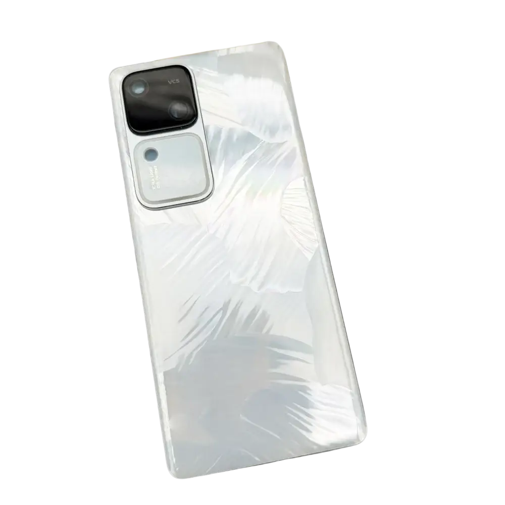 Back side of a vivo v30pro sleek silver-gradient glass back cover replacement lens with glossy multi-lens camera module
