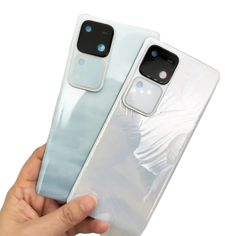 Back side of vivo v30 v30pro glass back cover replacement lens in pastel blue and white with square multi-lens camera module