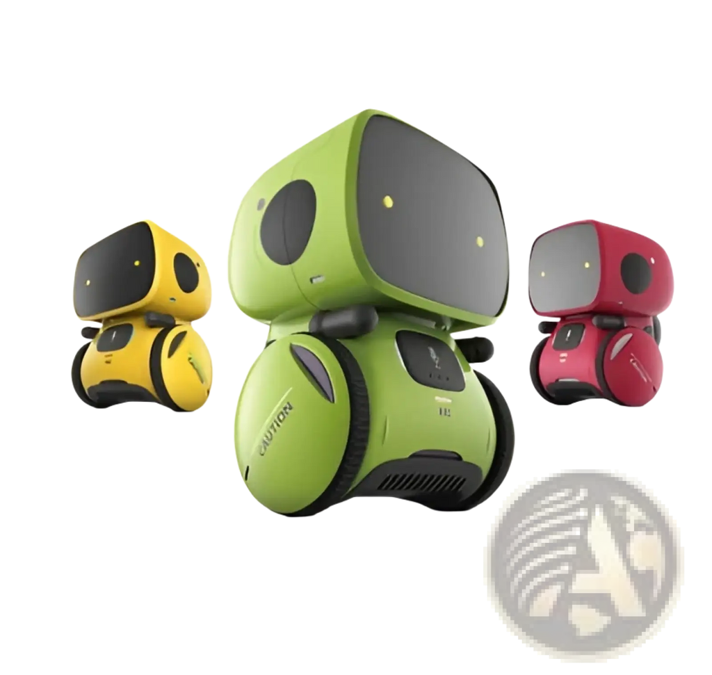 The lime green voice recognition interactive robot toy for kids features a sleek plastic body and black circular eyes