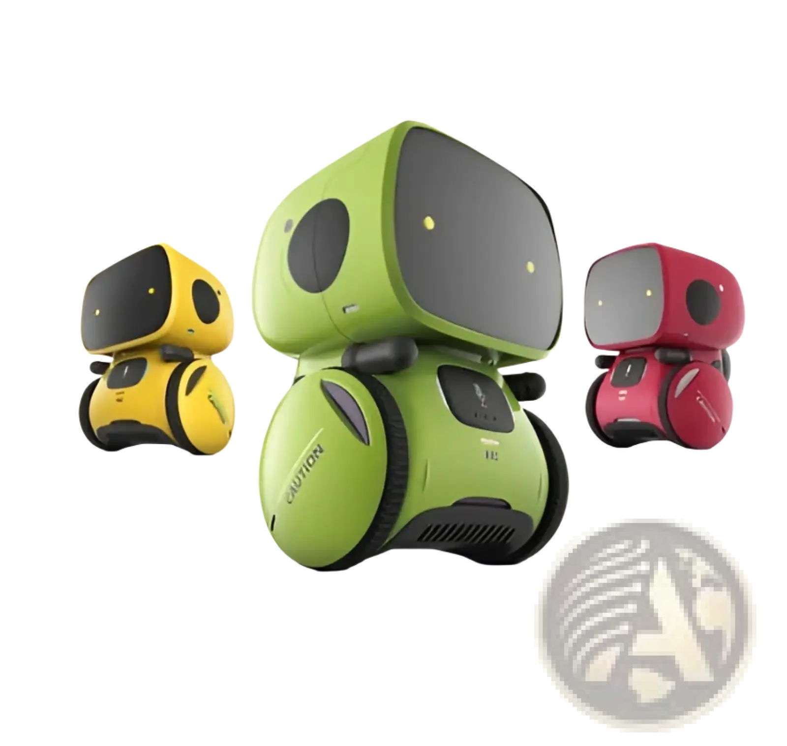 The lime green voice recognition interactive robot toy for kids features a sleek plastic body and black circular eyes