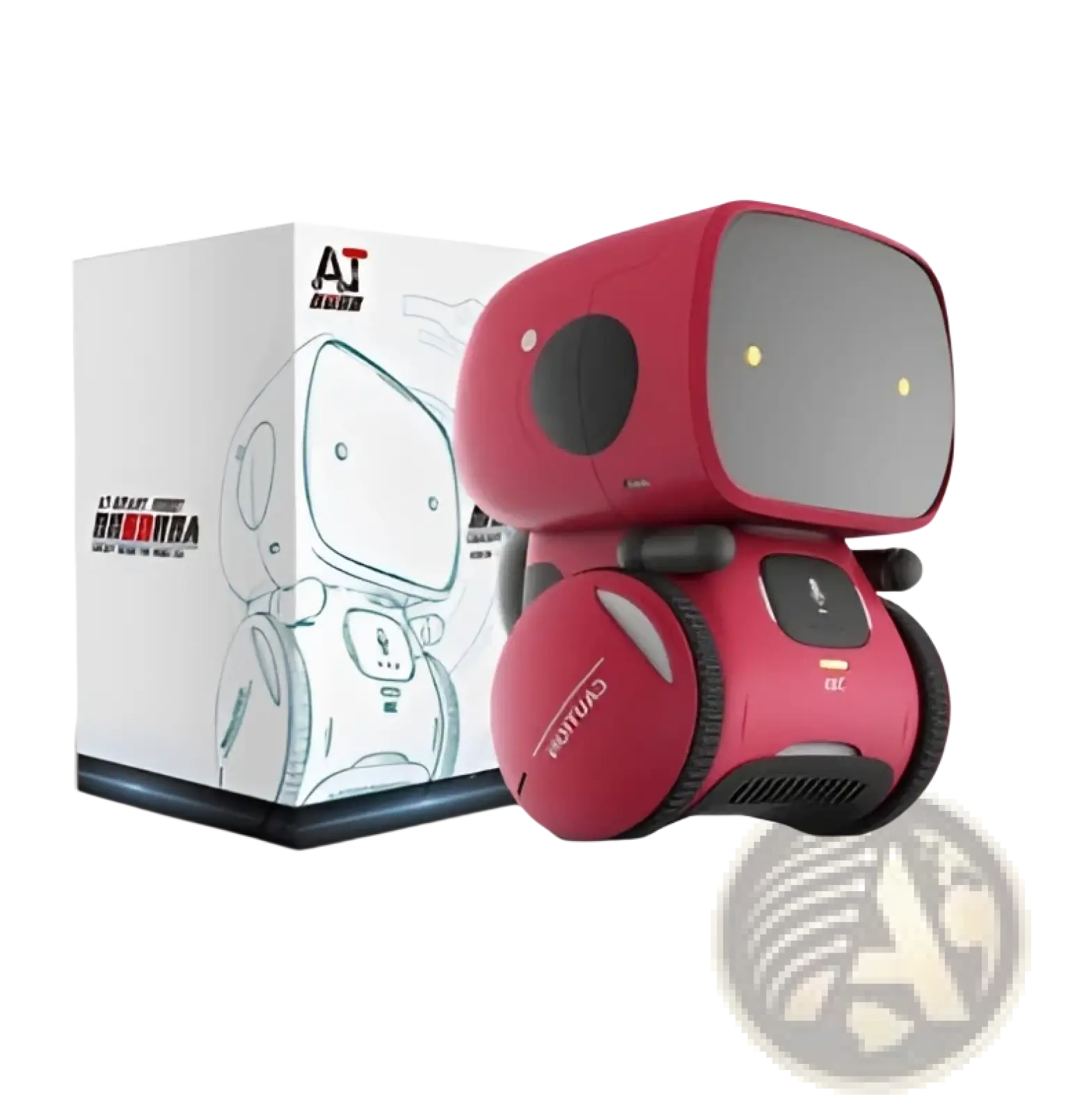 Pink voice recognition interactive robot toy for kids with rounded head black circular eyes and gray face panel