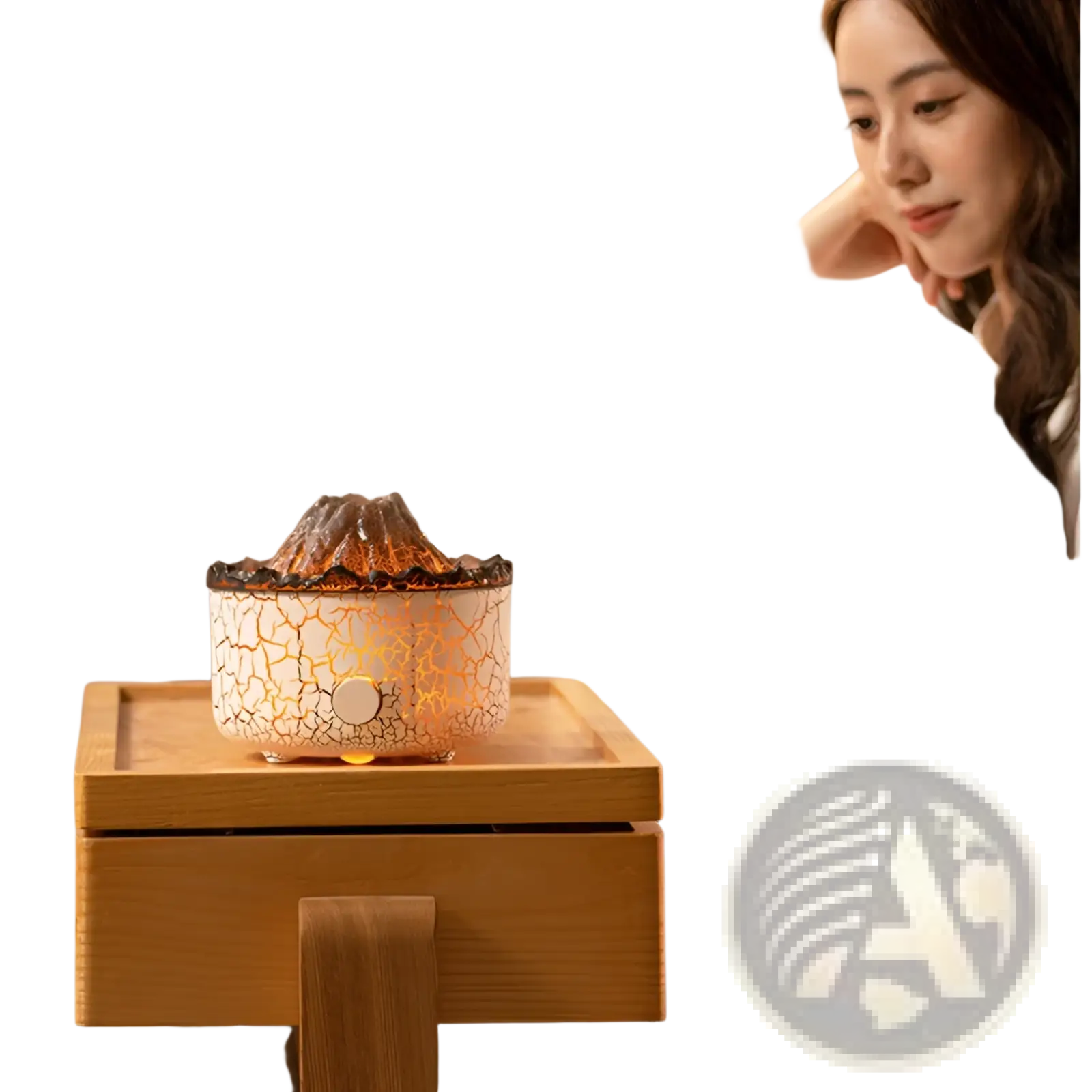 Volcano essential oil diffuser ceramic flame humidifier in crackled white ceramic emitting gentle steam