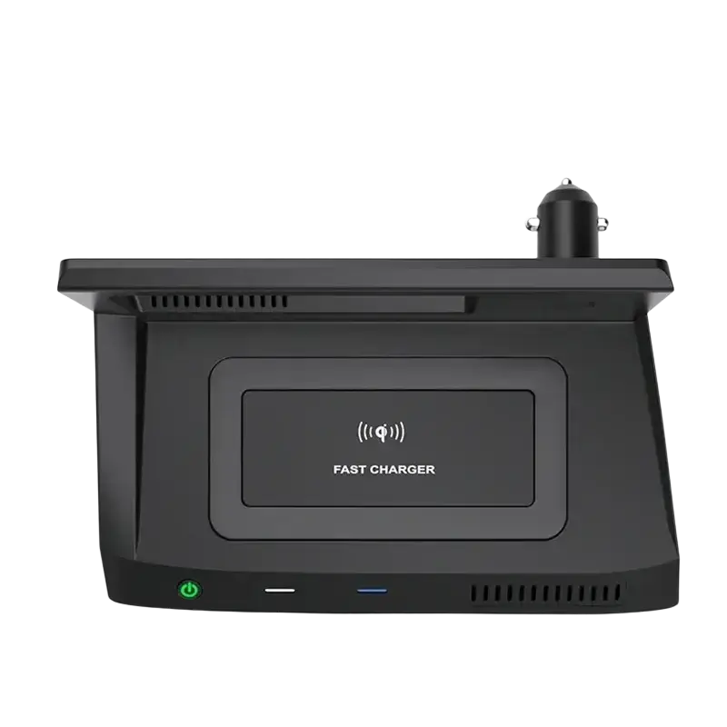 Black wireless car charger for volkswagen tiguan with sleek rectangular design and integrated usb-c port