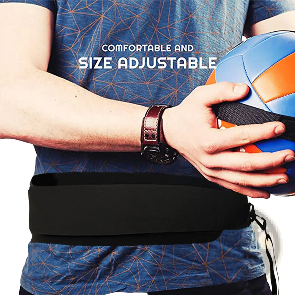 Black adjustable waist support belt made of durable material for volleyball solo training aid and agility enhancement
