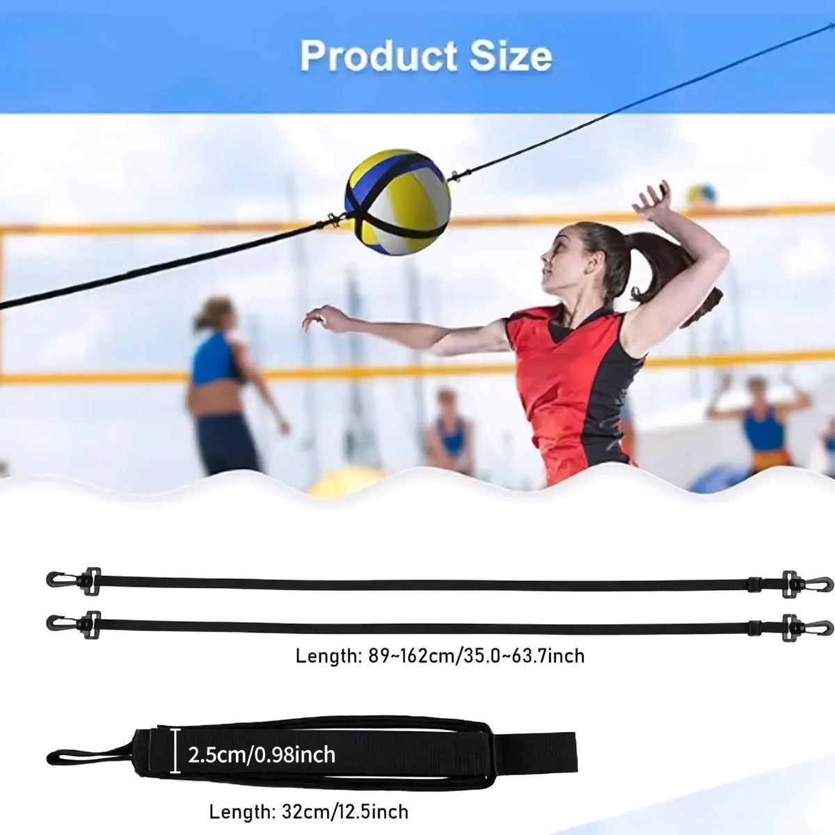 Black adjustable volleyball spike training aid belt with metal hooks and padded handle for grip by soloserve
