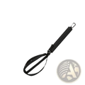 Black padded handle with metal carabiner clip and adjustable strap for volleyball spike training system outdoor aid