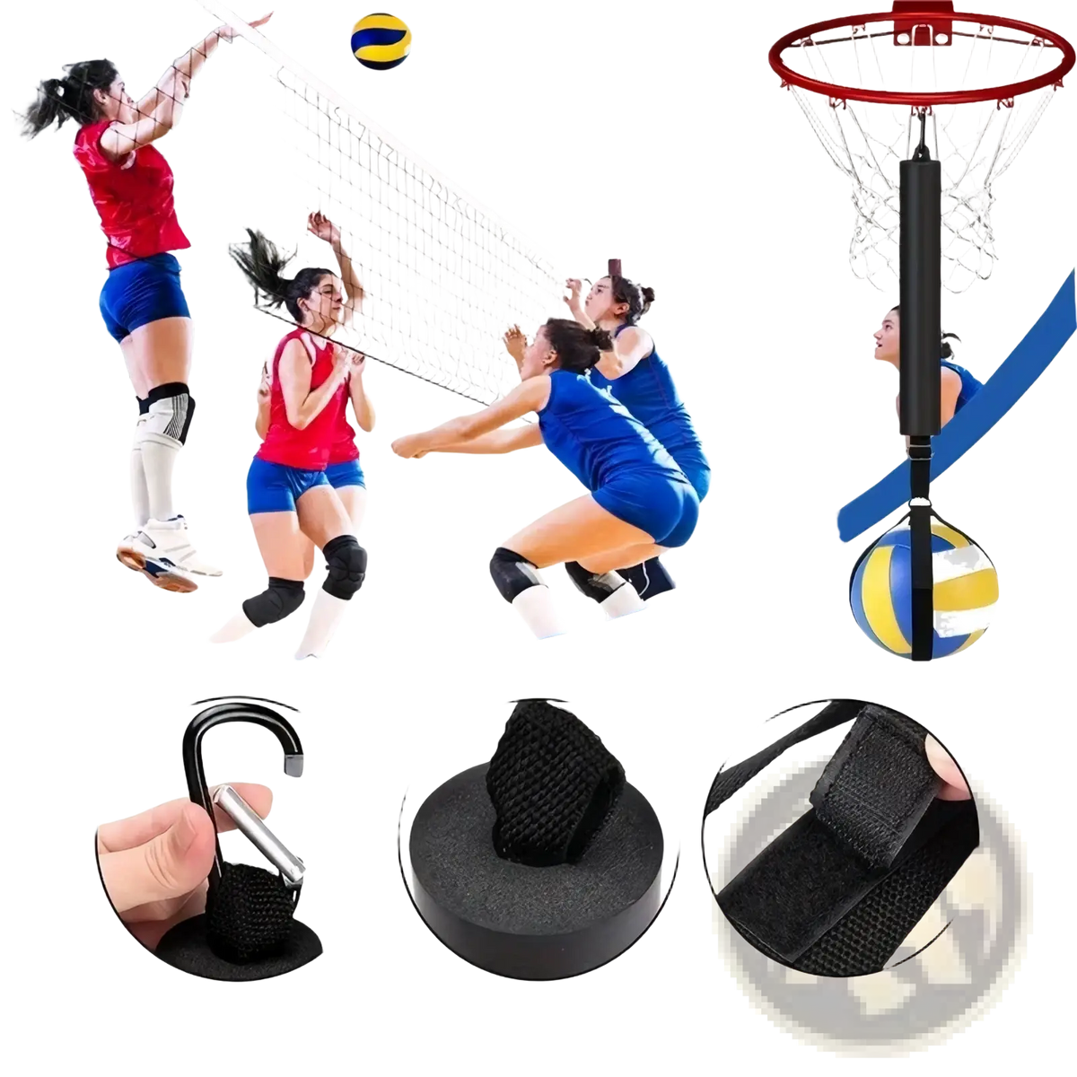 Volleyball spike training system adjustable outdoor aid with red and black basketball hoop and thickened sponge base for stability