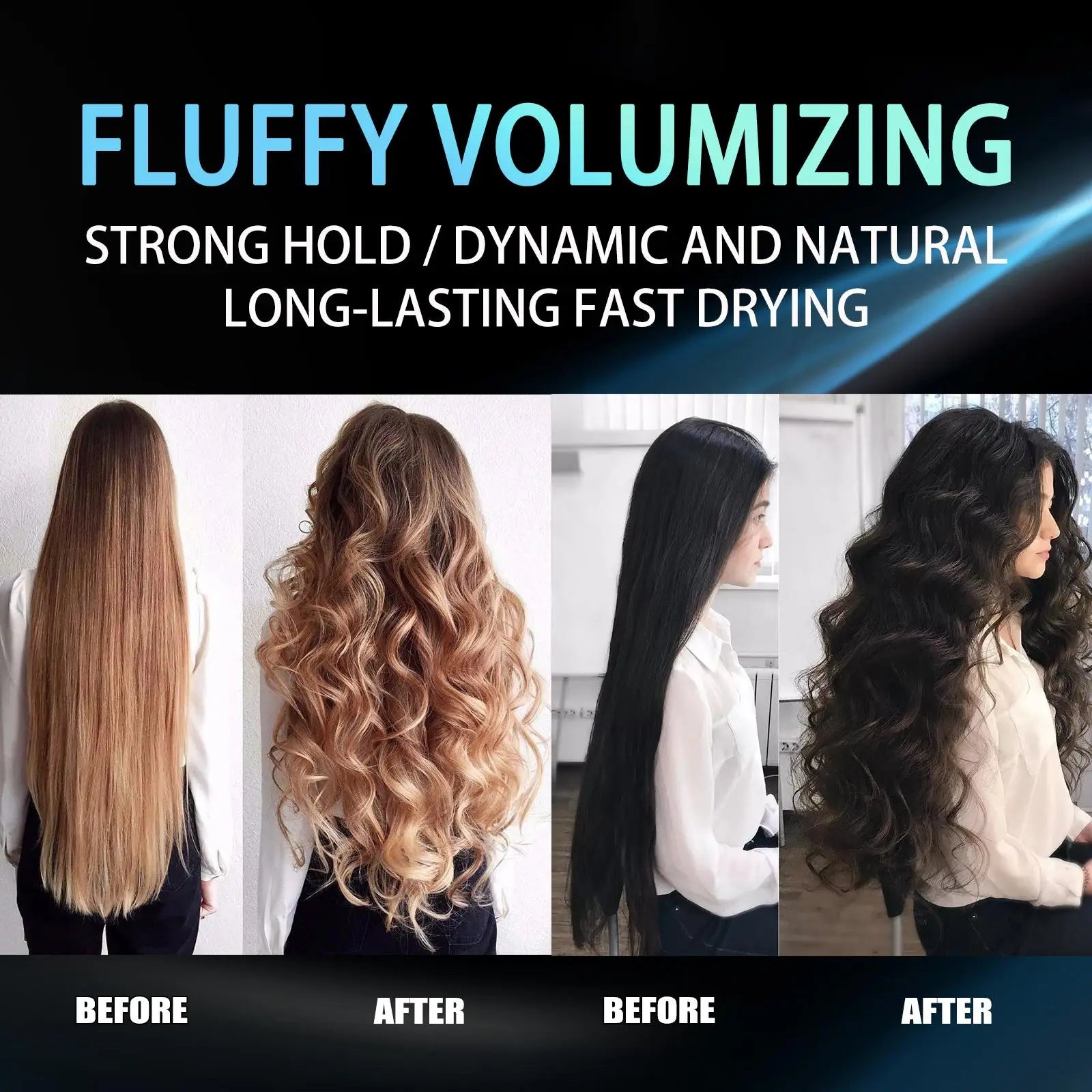Fluffy volumizing hair setting spray with niacinamide 100ml delivering strong hold and natural dynamic curls
