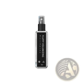 Clear glass bottle with black label and spray nozzle containing fluffy volumizing hairspray 30ml for styling