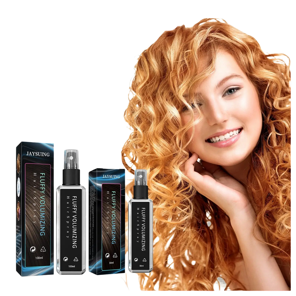 Jaysuing volumizing hair spray fluffy styling gel in clear glass bottles with black caps available in 100ml and 30ml sizes