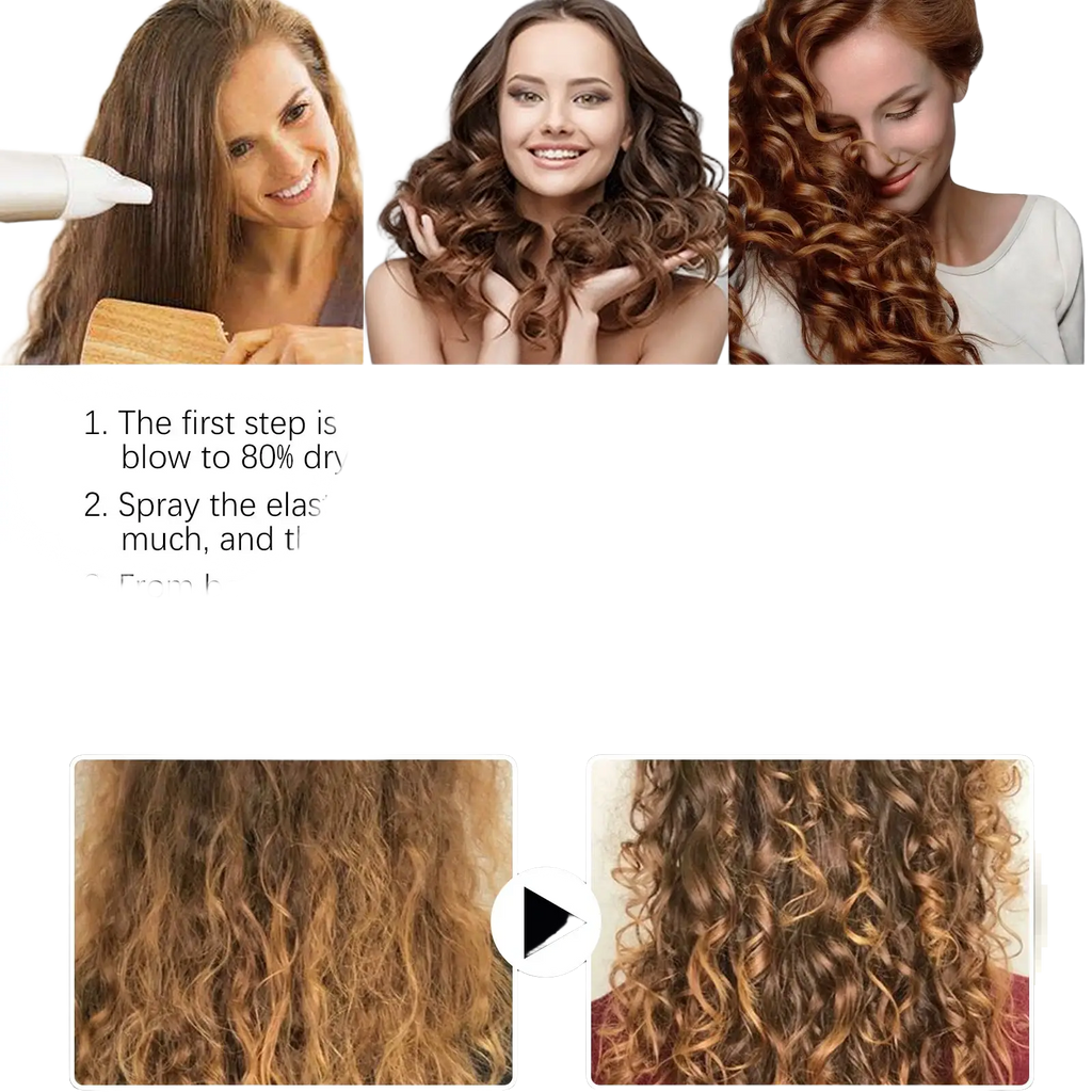 A woman with long wavy brown hair styled using volumizing hair spray fluffy styling gel 100ml for curl enhancement