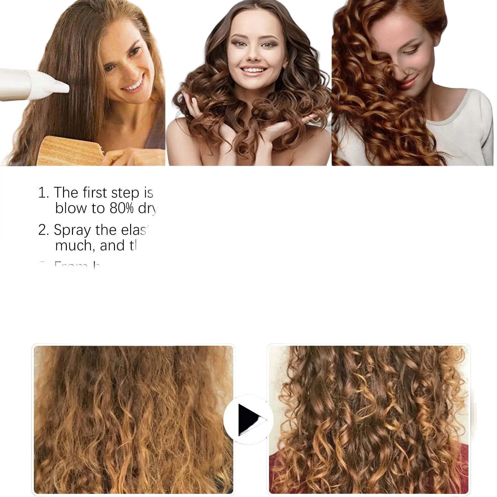 A woman with long wavy brown hair styled using volumizing hair spray fluffy styling gel 100ml for curl enhancement