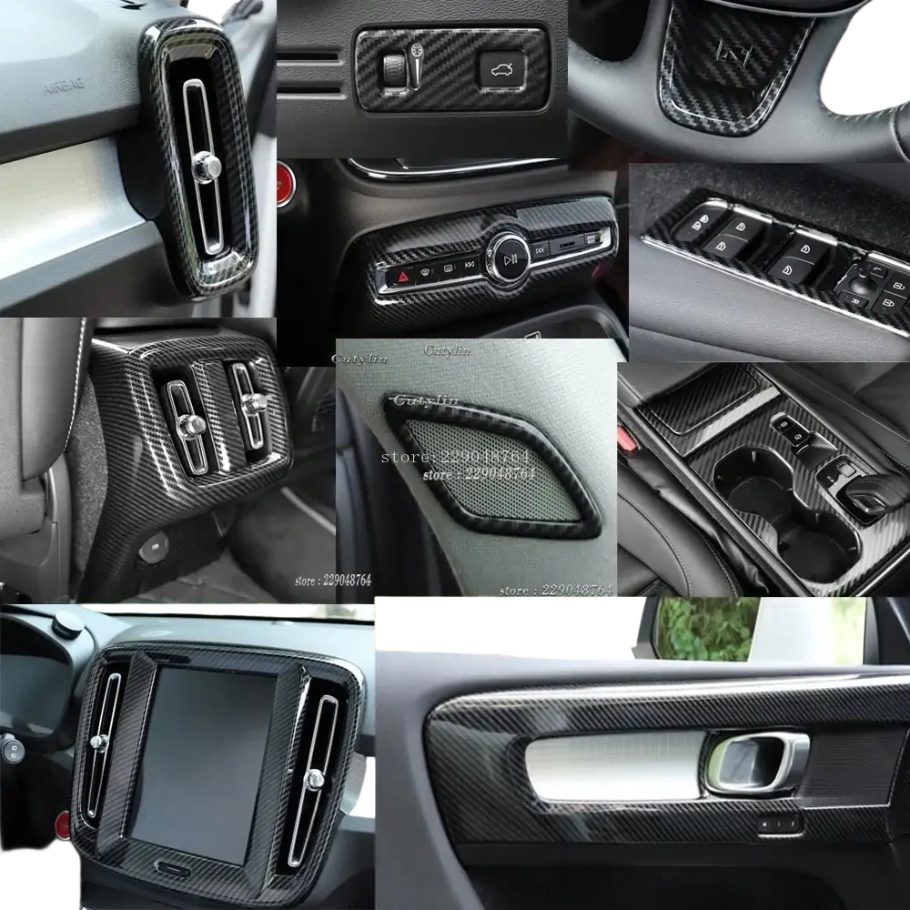 Volvo XC40 carbon fiber interior trim kit 2019-2021 featuring sleek black textured panels with metallic accents