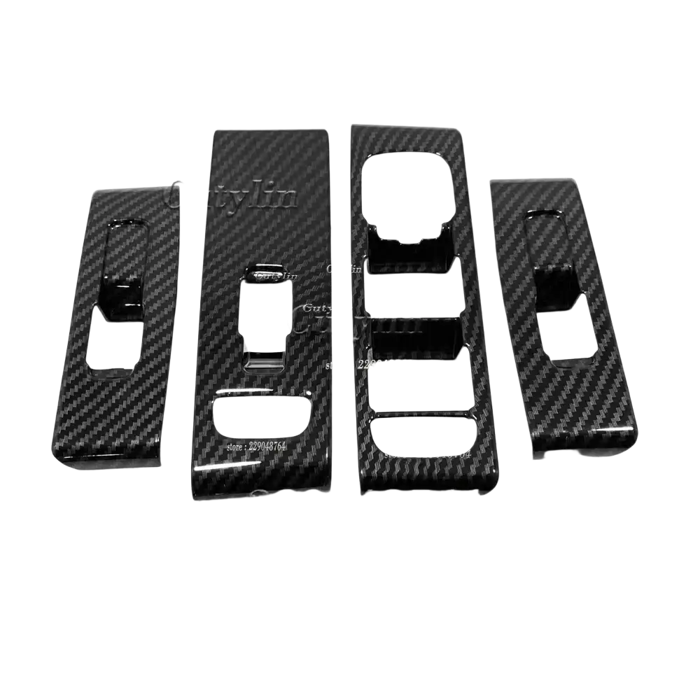 Black carbon fiber textured interior trim kit for 2019-2021 volvo xc40 with cutouts for door handles and window controls