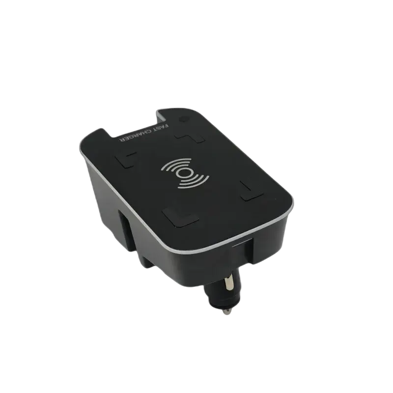 Black wireless car charger with silver trim and sleek rectangular design for volvo xc90 xc60 v60 s90 use