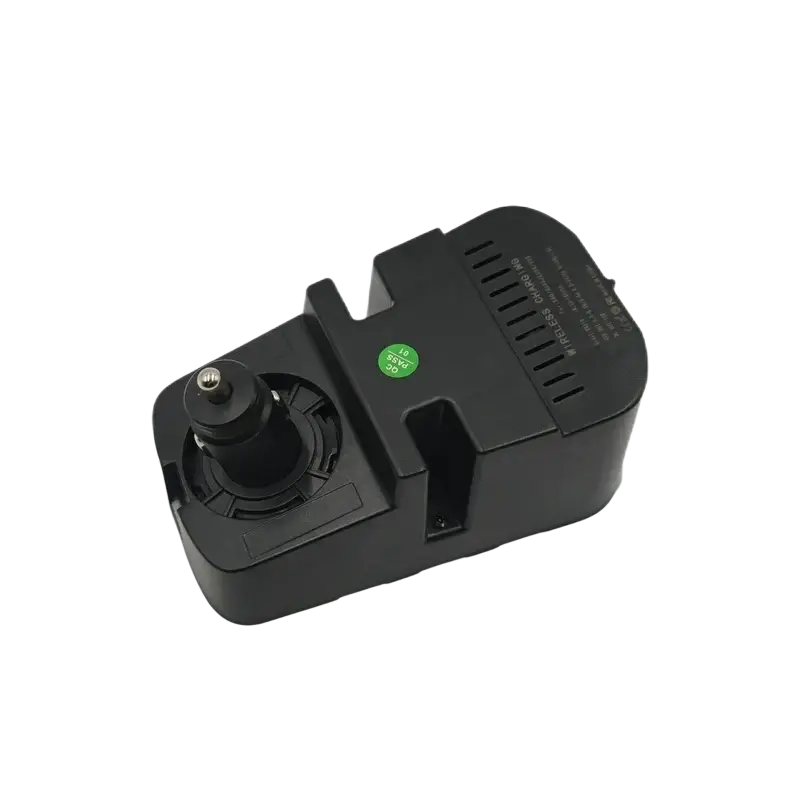 Black plastic wireless car charger with circular adapter port and ventilation slots for volvo xc90 xc60 v60 use