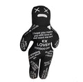 Black plush voodoo doll toy with white text and x-shaped eyes 20cm witchcraft figurine