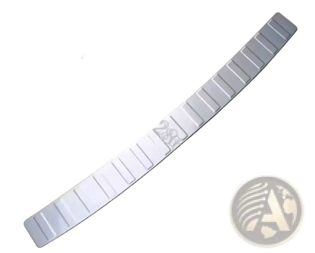 Silver metallic vw golf 6 mk6 rear door bumper protector sill plate with textured ribbed trunk lid protector surface