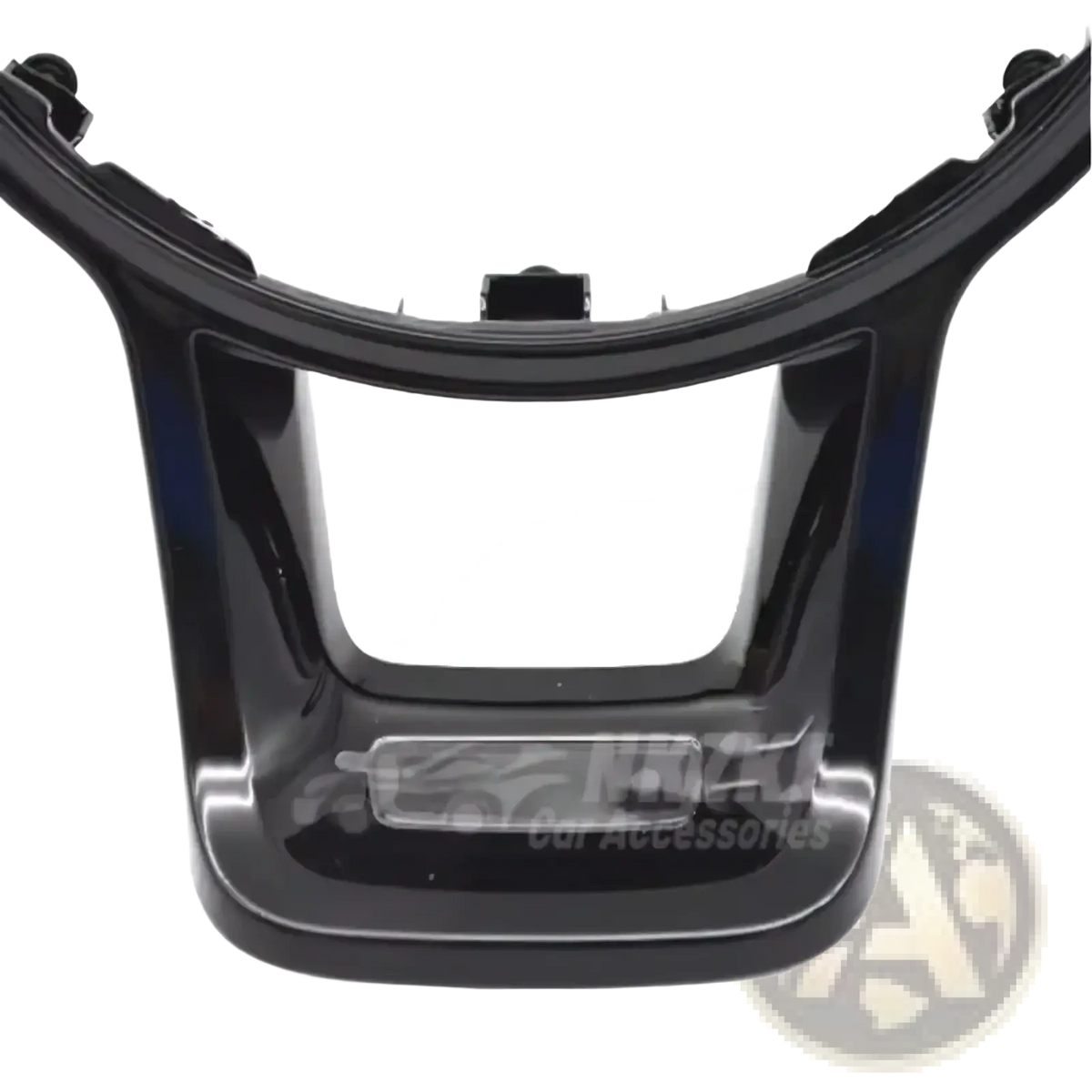 Black glossy plastic vw golf 7 mk7 gti steering wheel trim with central rectangular cutout and mounting tabs back side