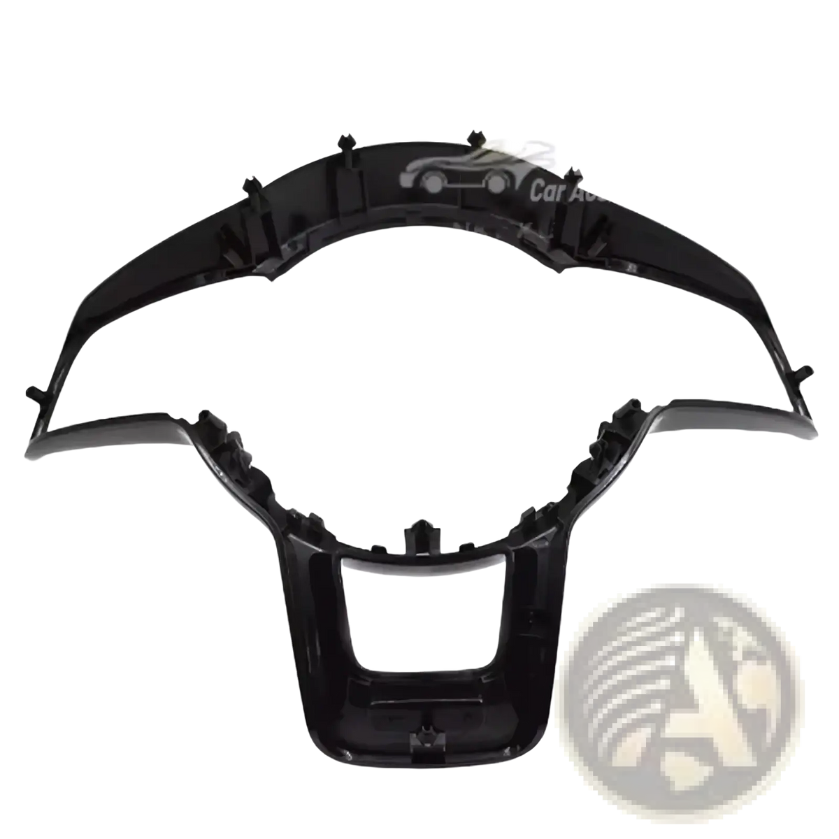 Black plastic steering wheel trim ring with molded mounting tabs and central cutout for vw golf 7 mk7 gti