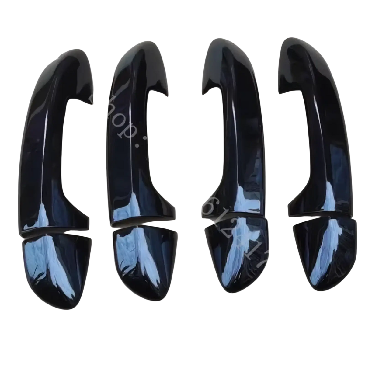 Black glossy piano black door handle cover trims in carbon fiber for vw passat car doors shown from the back side