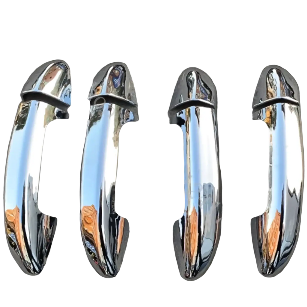 Chrome-finished vw passat door handle cover trim with sleek elongated design and smooth reflective carbon fiber surface