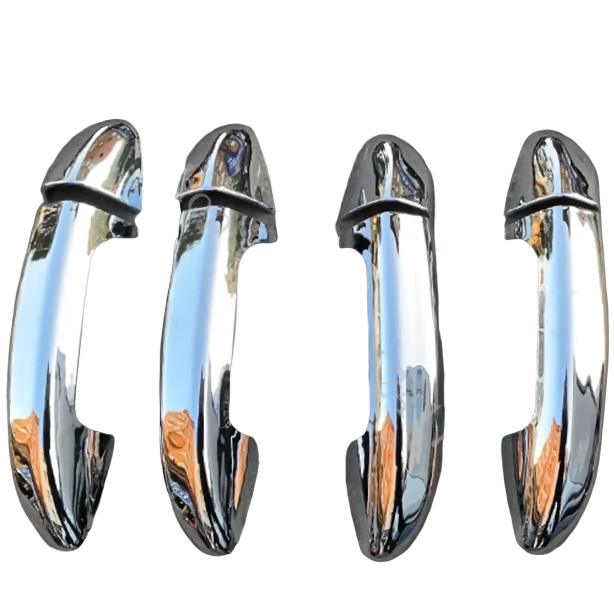 Chrome-finished vw passat door handle cover trim with sleek elongated design and smooth reflective carbon fiber surface