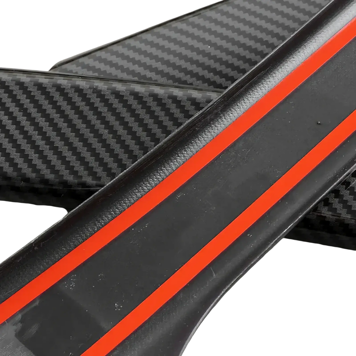 Vw tiguan 2008-2016 carbon door handle trim in black carbon fiber with vibrant orange accent stripes