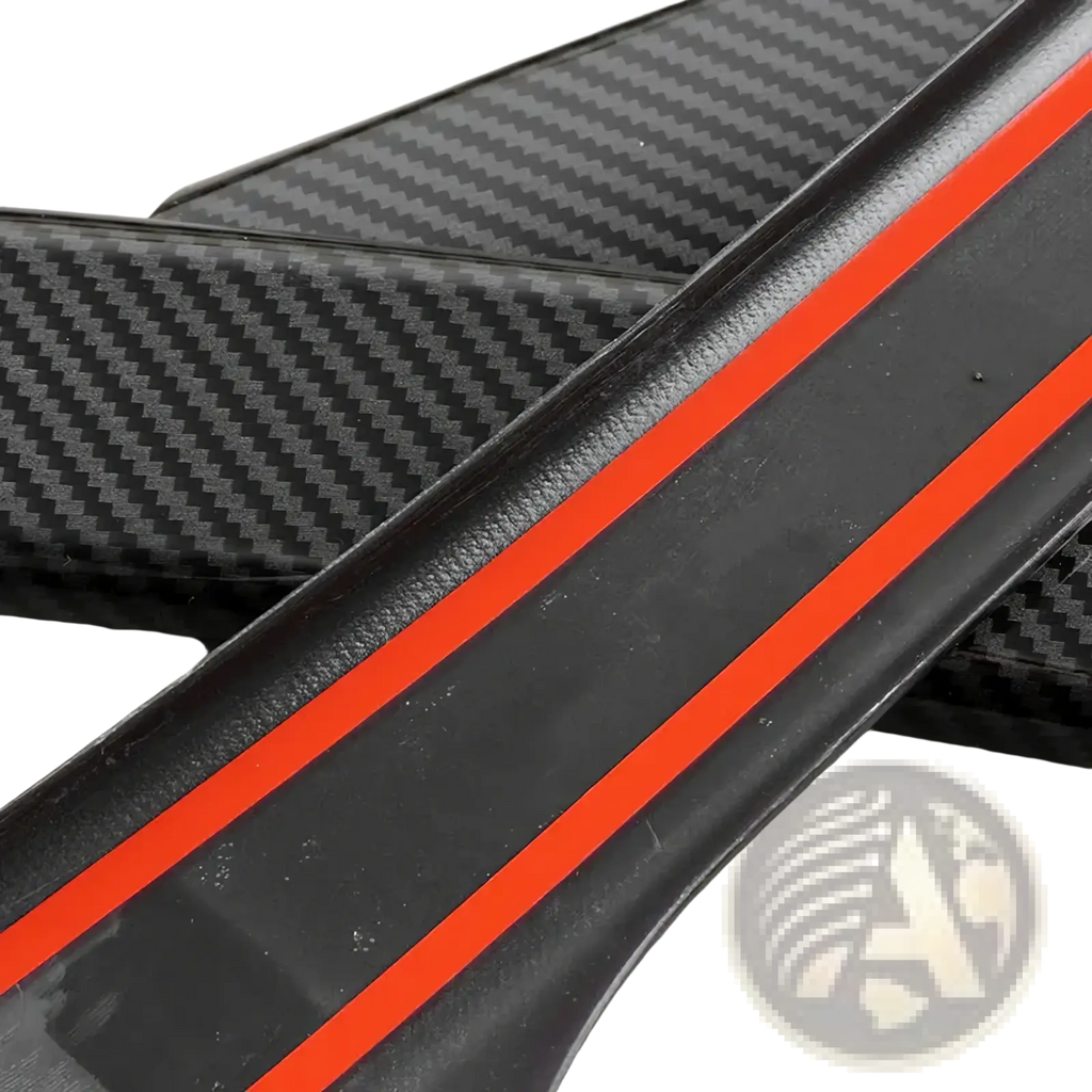 Vw tiguan 2008-2016 carbon door handle trim in black carbon fiber with vibrant orange accent stripes
