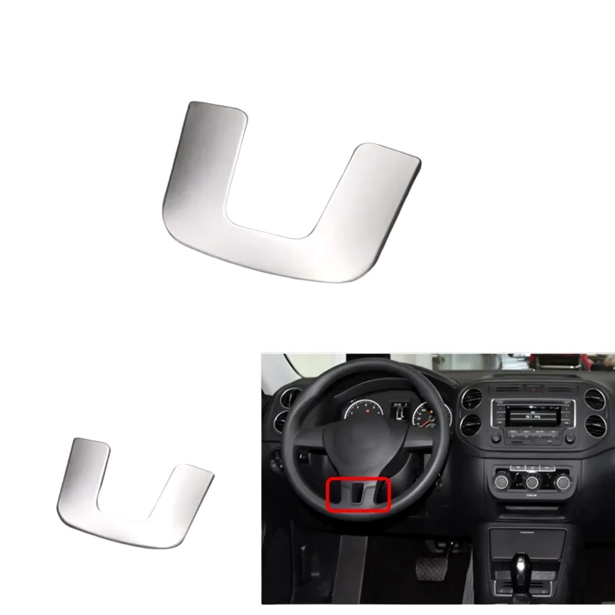 Shiny silver u-shaped steering wheel cover trim made of durable material for volkswagen tiguan 2009-2017 models