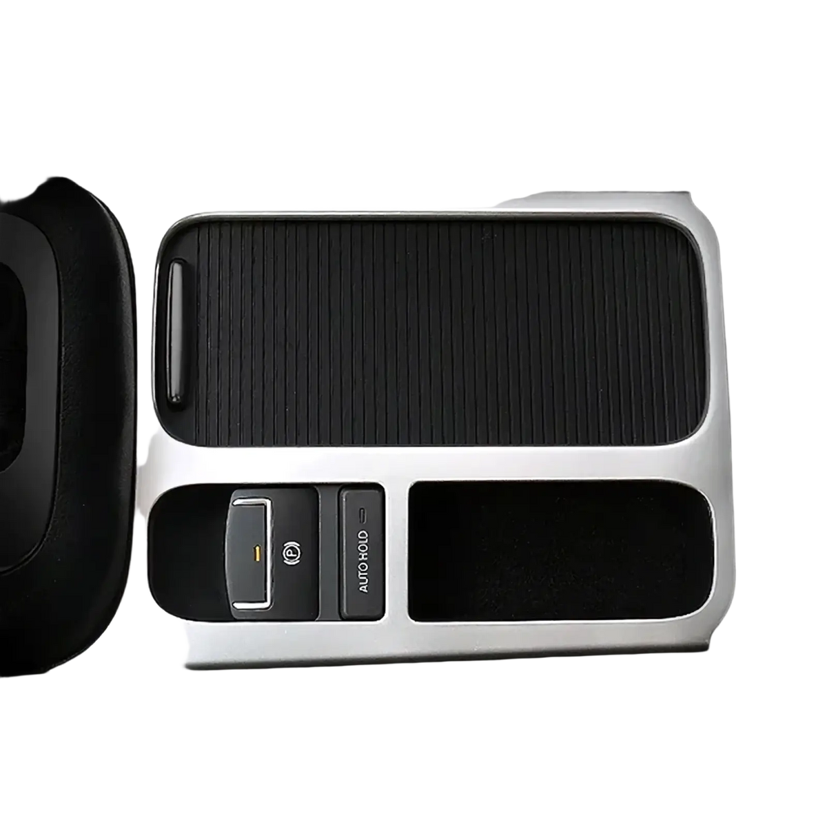 Vw Tiguan cup holder panel trim 2009-2017 silver metallic with black textured grip and integrated button controls