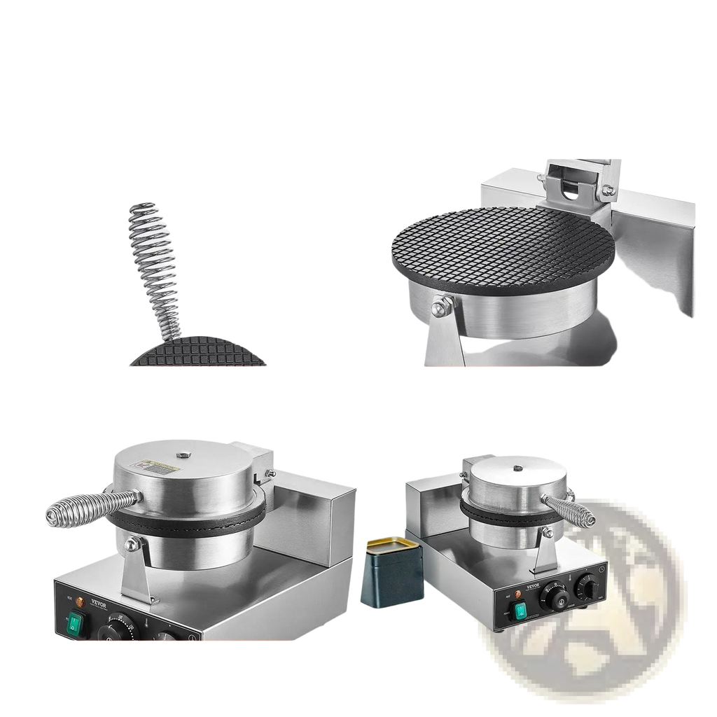 Waffle cone maker electric 1230w stainless steel with spring-loaded handle and non-stick cooking plates