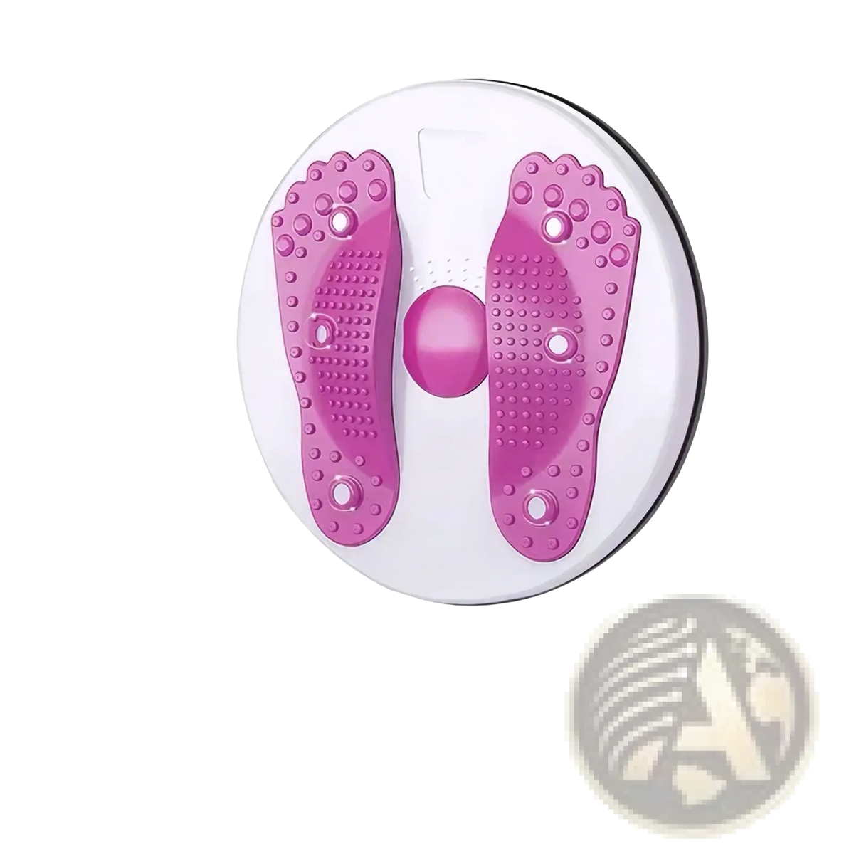 Waist twisting disc pink foot-shaped exercise disc with textured surface and central pivot for core fitness