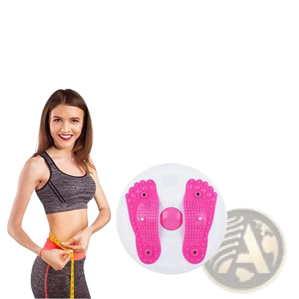 Pink and white waist twisting disc with textured surface for core and abdomen fitness exercises