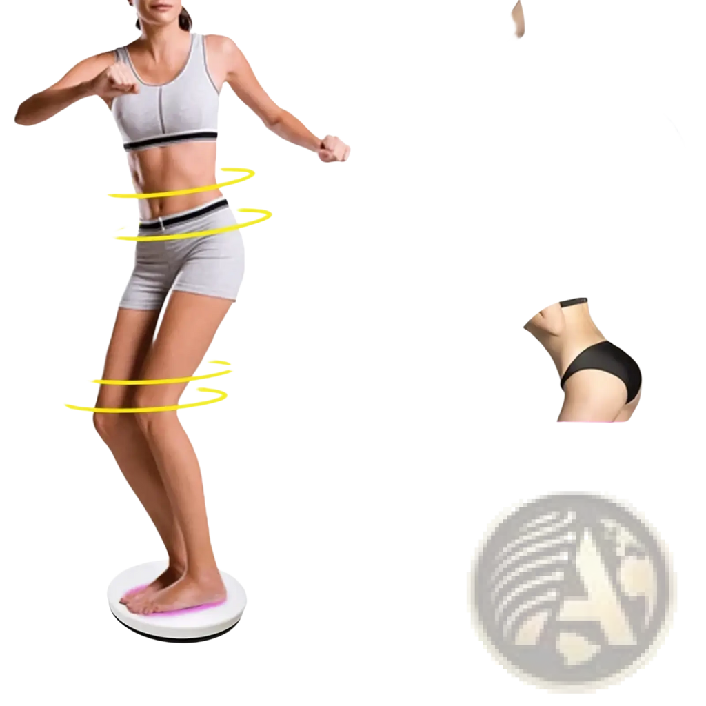 White circular waist twisting disc with glowing purple edge designed for core and abdomen fitness workout